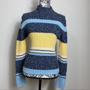 OCI Mock Neck Turtleneck Vintage Style Striped Sweater L